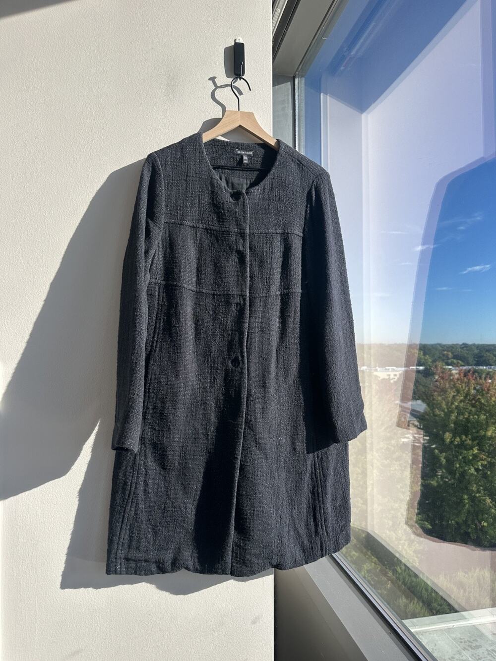 Eileen Fisher’s Women’s Long Linen, Cotton, & Rayon Black Overcoat Sz M